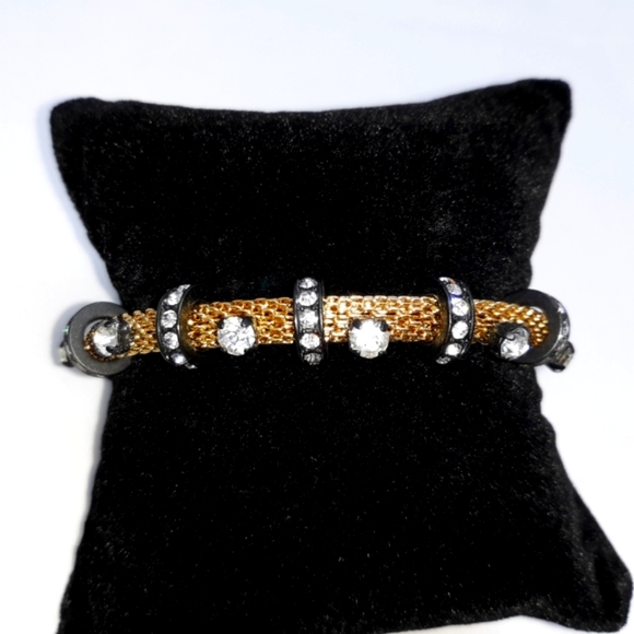 JCrew Goldtone Tube Mesh Bracelet W/Crystal Slider - Picture 2 of 4